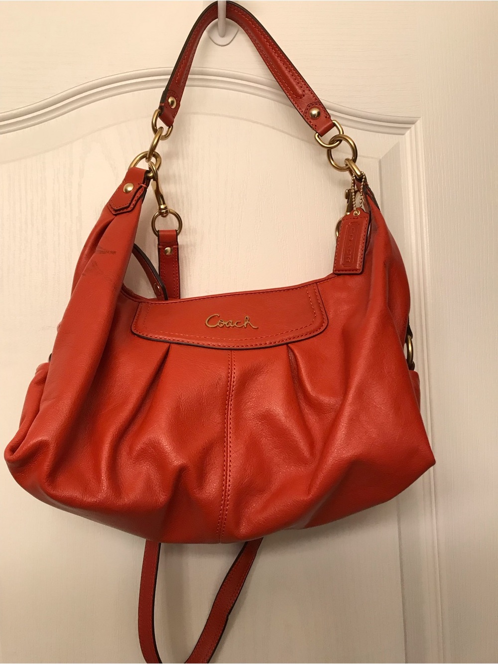Coach Orange Leather Shoulder Hobo Bag
